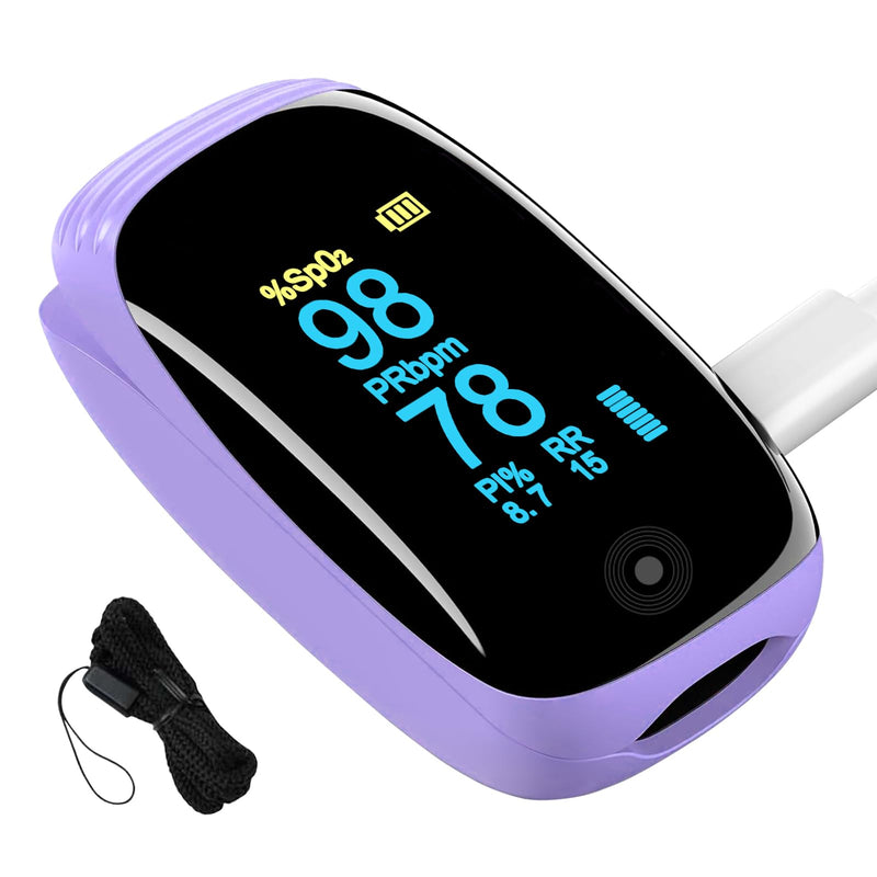 Rechargeable pulse oximeter with respiration , with SpO2 Pulse Rate and PI RR Precision Fast Oximeter SpO2 Reading Outdoor Sports Home (Purple) - BeesActive Australia