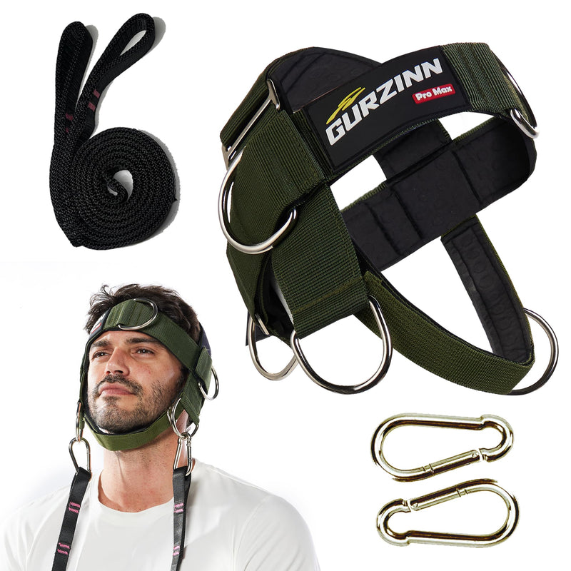 【GurZinn】 Neck Harness Trainer - Adjustable 40" (100cm) Heavy Duty Rope & Neoprene Padding | Improve Neck Strength & Reduce Neck Pain | Gym & Home Use one size Green