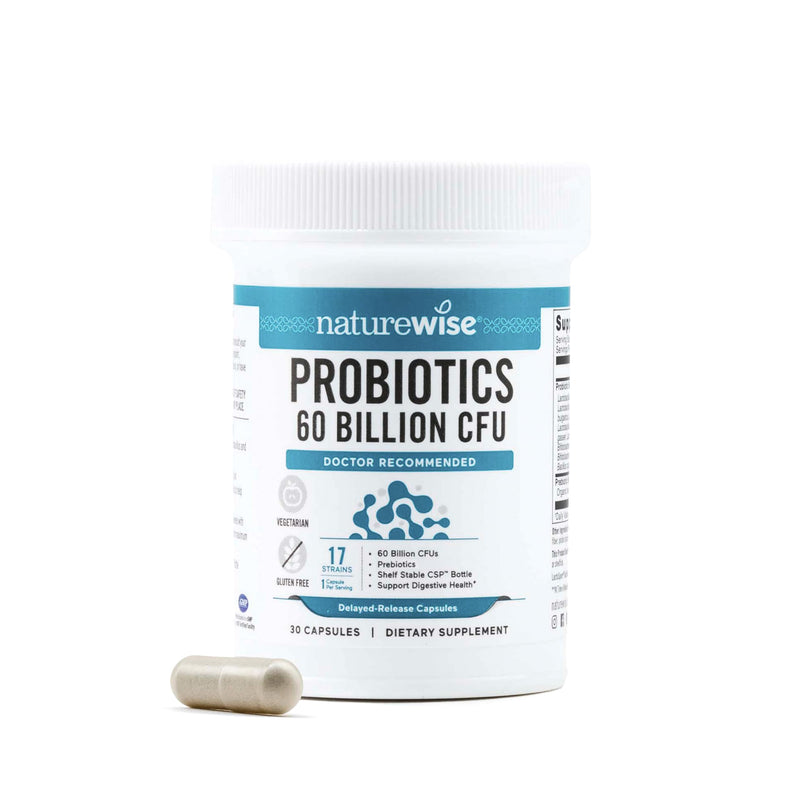 NatureWise Probiotics 60 Billion CFU - 17 Strains + Organic Prebiotics - Immune, Digestive & Gut Health Support for Women & Men - Vegetarian, Gluten-Free, Non-GMO - 30 Capsules[1-Month Supply] 30 Count (Pack of 1) - BeesActive Australia