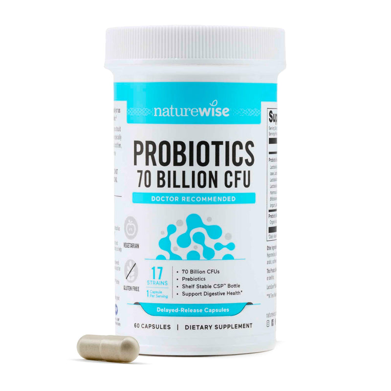 NatureWise Probiotics 70 Billion CFU - 17 Strains + Organic Prebiotics - Immune, Digestive & Gut Health Support for Women & Men - Vegetarian, Gluten-Free, Non-GMO - 60 Capsules[2-Month Supply] 60 Count (Pack of 1)