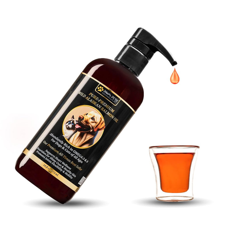 Human Grade, Naturally Caught, Pure-Premium Wild Alaskan Salmon Oil for Dogs & Cats; Rich in Omega-3 EPA and DHA Fatty Acids; (One, 16 fl oz Bottle) - BeesActive Australia