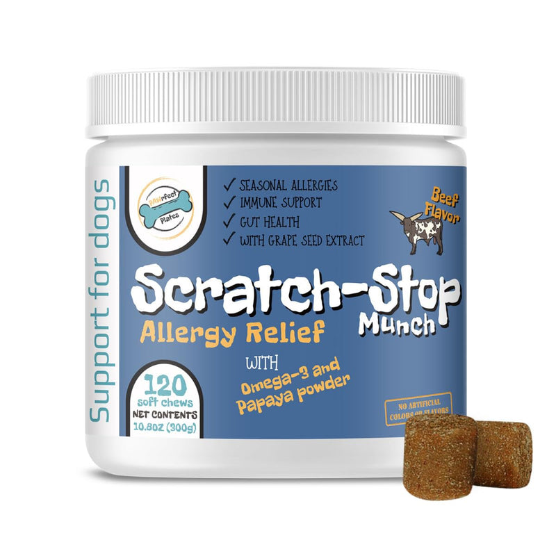 Plates Scratch-Stop Calming Chews for Dogs with Allergies and Itchy Skin, Essential Dog Allergy Relief and Vitamins Supplement for Immune Support, Omega-3, and Gut Health, Seasonal Allergies - BeesActive Australia