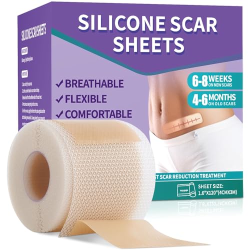 Silicone Scar Sheets, Medical Grade Silicone Scar Tape (1.6" x 120"), Professional Scar Removal Treatment, Reusable, for Healing Keloids, Surgeries Scars, C-sections, and Burns 1.6" x 120"
