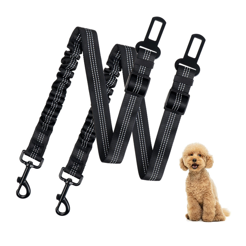 Reflective Bungee Dog Seatbelt Set of 2 with Hook, Adjustable Heavy Duty Elastic Pet Seat Belt for Vehicle, Durable Nylon Car Harness for Dogs, Pet Safety Travel - BeesActive Australia