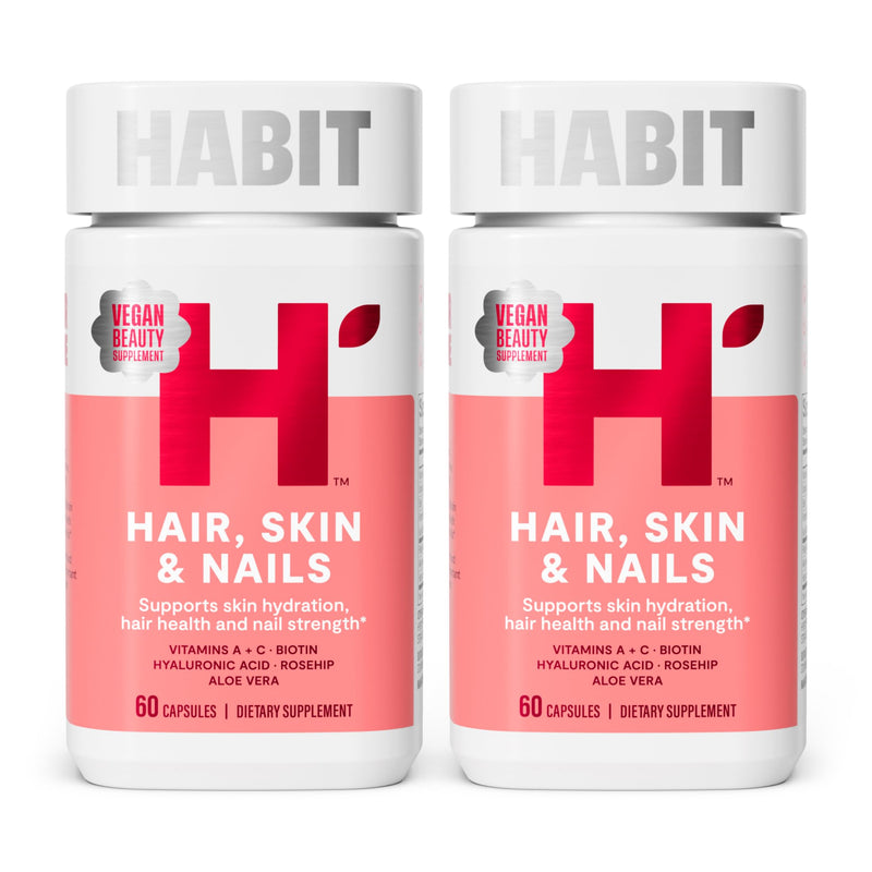 Habit Hair, Skin & Nails Supplement 2 Pack (120 Capsules) - New Look, Supports Skin Hydration, Hair & Nail Strength, Biotin 2000mcg, Vitamin A & C, Hyaluronic Acid, Rosehip, Vegan, Non-GMO Dual Pack