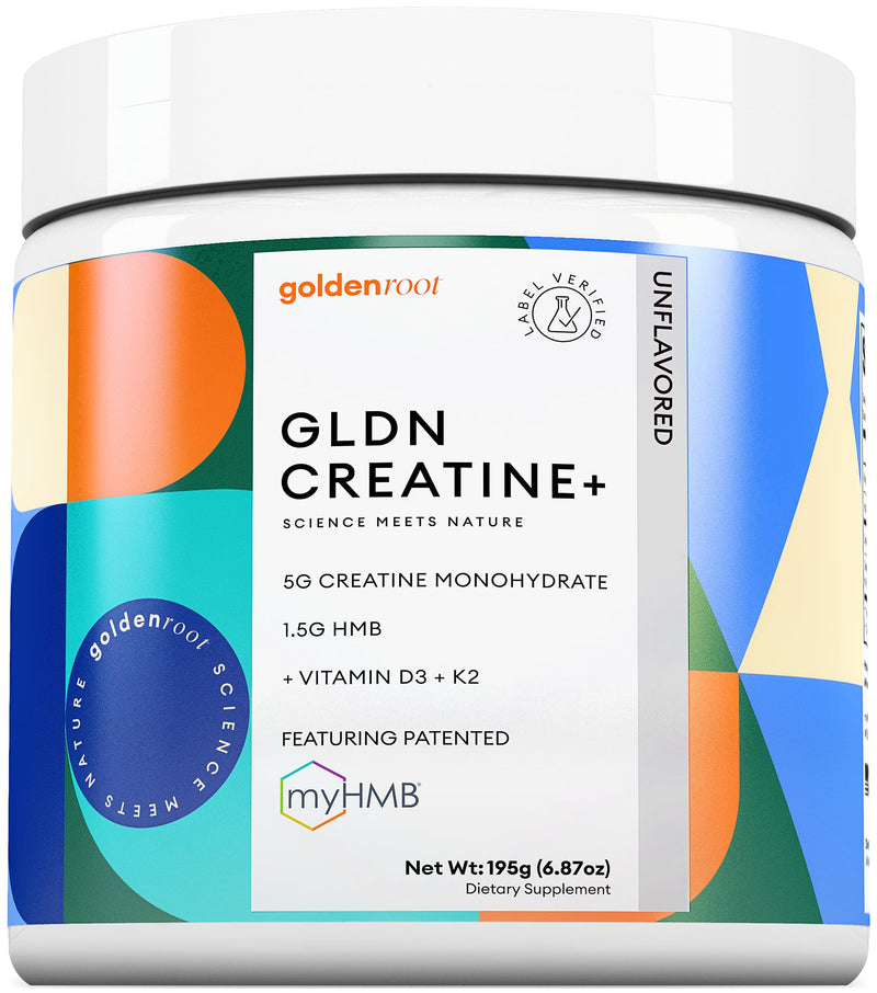 GoldenRoot GLDN Creatine HMB - Creatine Monohydrate with HMB for sustained Muscle Support and Recovery with Vitamin D3 and K2 for Bone and Joint Health - Unflavored - 30 Servings (1)