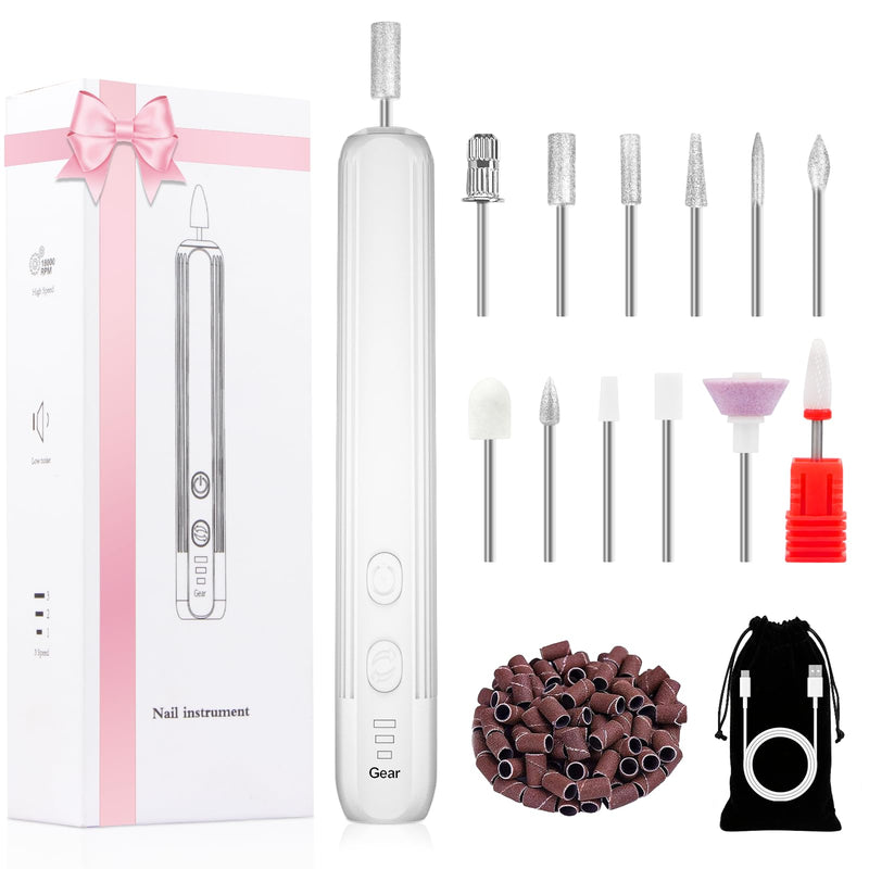 Electric Nail Drill, Professional Manicure Pedicure Kit, Cordless Electric Nail File Set, Rechargeable Pedicure Tools for feet, 3 Speeds Hand Foot Care Nail Drill for Thick Nail Toenail Cuticle-White White - BeesActive Australia