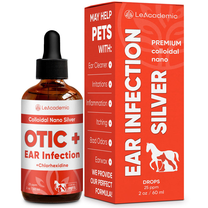 Dog Ear Infection Treatment | OTIC+ Ear Infection Treatment for Dogs & Cats | Cat Cleaner Drops | Chlorhexidine Wash for Pets | Helps with Otic Irritations & Itchings | Nano Silver | 2 Oz - PawsPlanet Australia