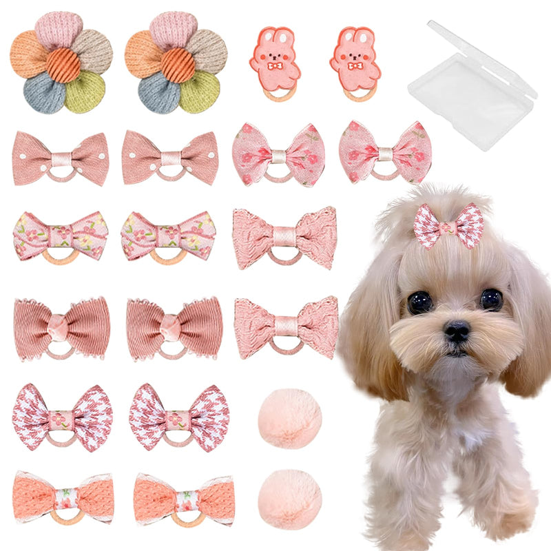 20 Pcs Small Dog Hair Bows with Rubber Bands Handmade Puppy Hair Bows Cute Grooming Flower Ball Bowknot Top Knot Dog Hair Accessories Hair Ties for Yorkie Maltese Pet (Pink) ﻿ Pink - BeesActive Australia