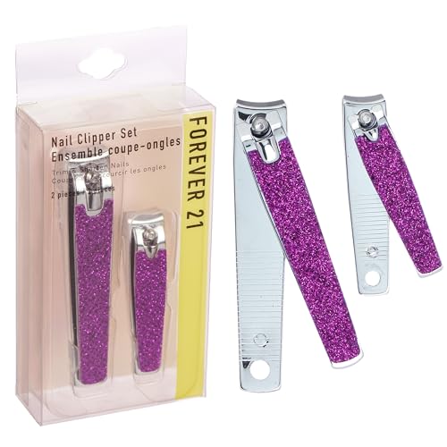 Forever 21 Nail Clippers Set - 2pc Purple Glitter Nail Clipper - 2 Pack,