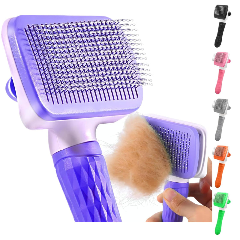 Pet Grooming Brush for Cats & Dogs, Self-Cleaning Undercoat Deshedding & Massage Tool, Purple - BeesActive Australia