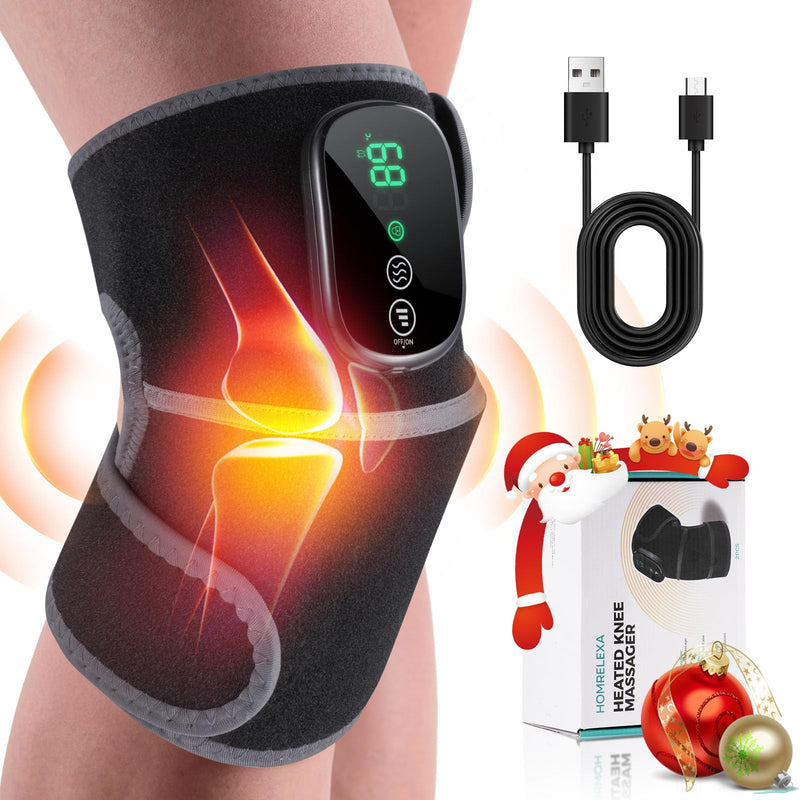 Cordless Heated Knee Massager, 3-in-1 Heating Pad with 3 Vibration and Heating Mode, Auto-Off Timer, Knee Brace for Shoulder Elbow, Gifts for Men Women, Black 1PC One Size Black-gray 1pc