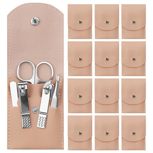 Manicure Set Bulk Nail Clippers Kit Stainless Steel (12 Pack 7 in 1, Pink) 3.95 Inch 12