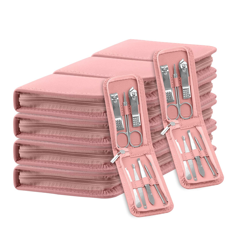 Manicure Set Bulk, Nail Clippers Kit Stainless Steel Fingernail Clippers Set, Sturdy Nail Tip Cutter Trimmers Professional Grooming Toenail Clippers Personal Pedicure Kits 8 in 1 (Pink 12 Pack) 4.14 in