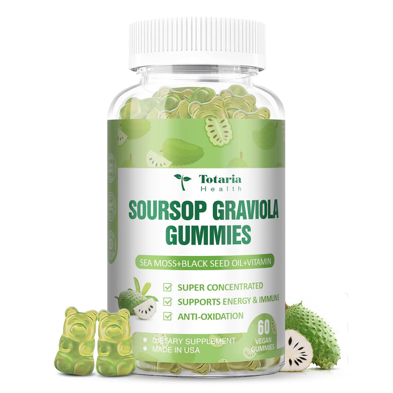 Totaria Sugar Free Soursop Oil Graviola Sea Moss Gummies - Support Digestive Sleep Skin Health, Immunity & Antioxidant - Guanabana Fruit with Sea Moss, 150mg Black Seed Oil Organic Non-GMO Vegan 60 Count (Pack of 1)