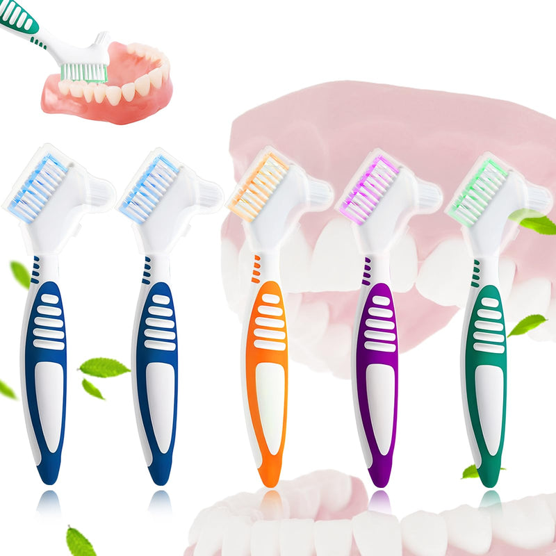 Denture Brush 5PCS Double Sided Denture Toothbrush with Protective Shell, Portable Denture Cleaning Brush for False Teeth, Multi-Layered Bristles & Ergonomic Rubber Handle for Denture Care - BeesActive Australia