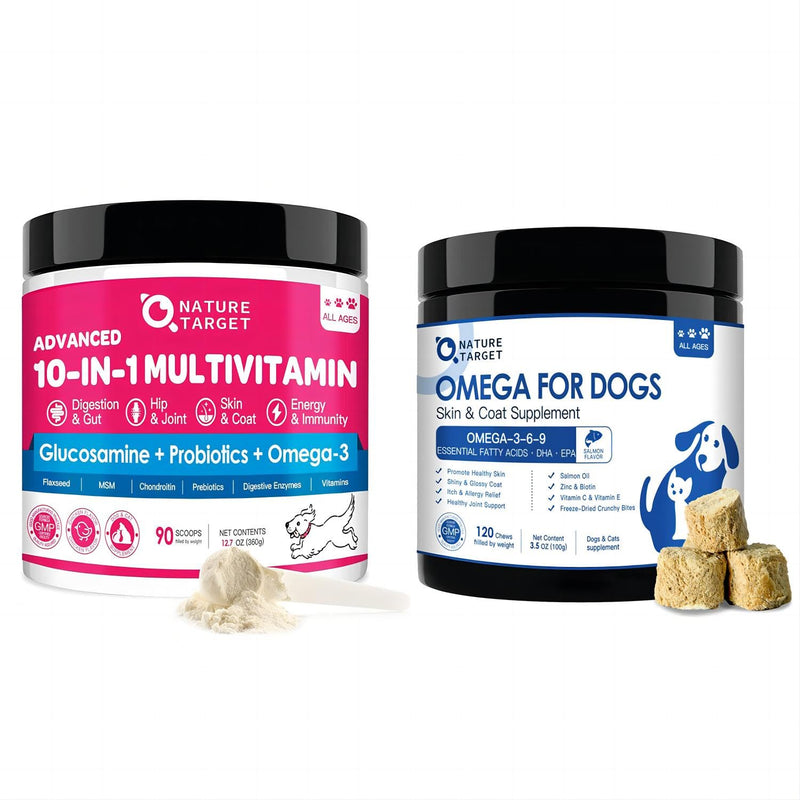 NATURE TARGET Dog Vitamins Powder - Omega 3 Fish Oil for Dogs