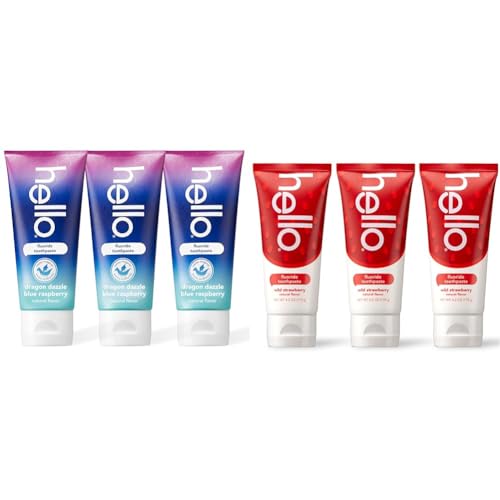 hello Kids Toothpaste Bundle with Dragon Dazzle Blue Raspberry 4.2 OZ 3-Pack and Wild Strawberry 3-Pack