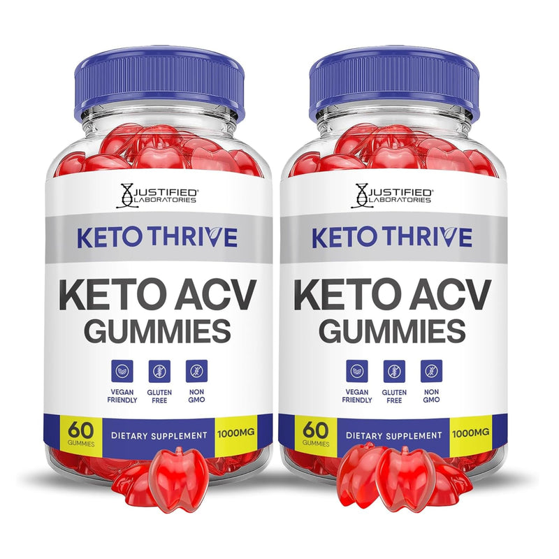 Justified Laboratories Keto Thrive Keto ACV Gummies (1000 mg) - 60 Count, Pack of 2 - Formulated with Apple Cider Vinegar, Folate & Vitamin B12 - Non-GMO, Vegan, Gluten Free - 60 Servings 60 Count (Pack of 2)