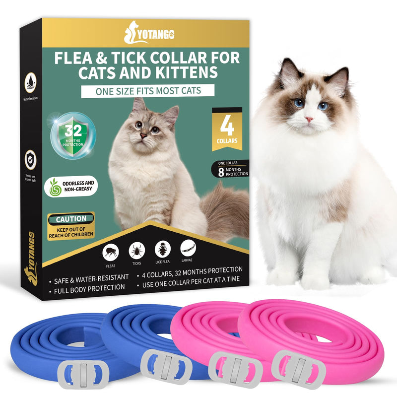 4 Pack Flea Collar for Cats, 32 Months Flea and Tick Prevention for Cats, Waterproof Cat Flea Collar, Natural Cat Flea and Tick Treatment, Adjustable Flea and Tick Collar for Cats Kittens(Blue&Pink) - BeesActive Australia