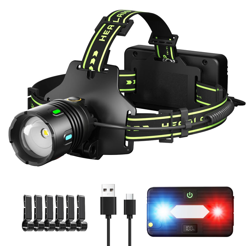 1200 Lumens Super Bright LED Rechargeable Headlamp, Zoomable Head lamp with 9 Lighting Modes, 90° Adjustable & IP67 Waterproof for Camping | Hiking | Climbing | Fishing | Hunting | Auto Repair