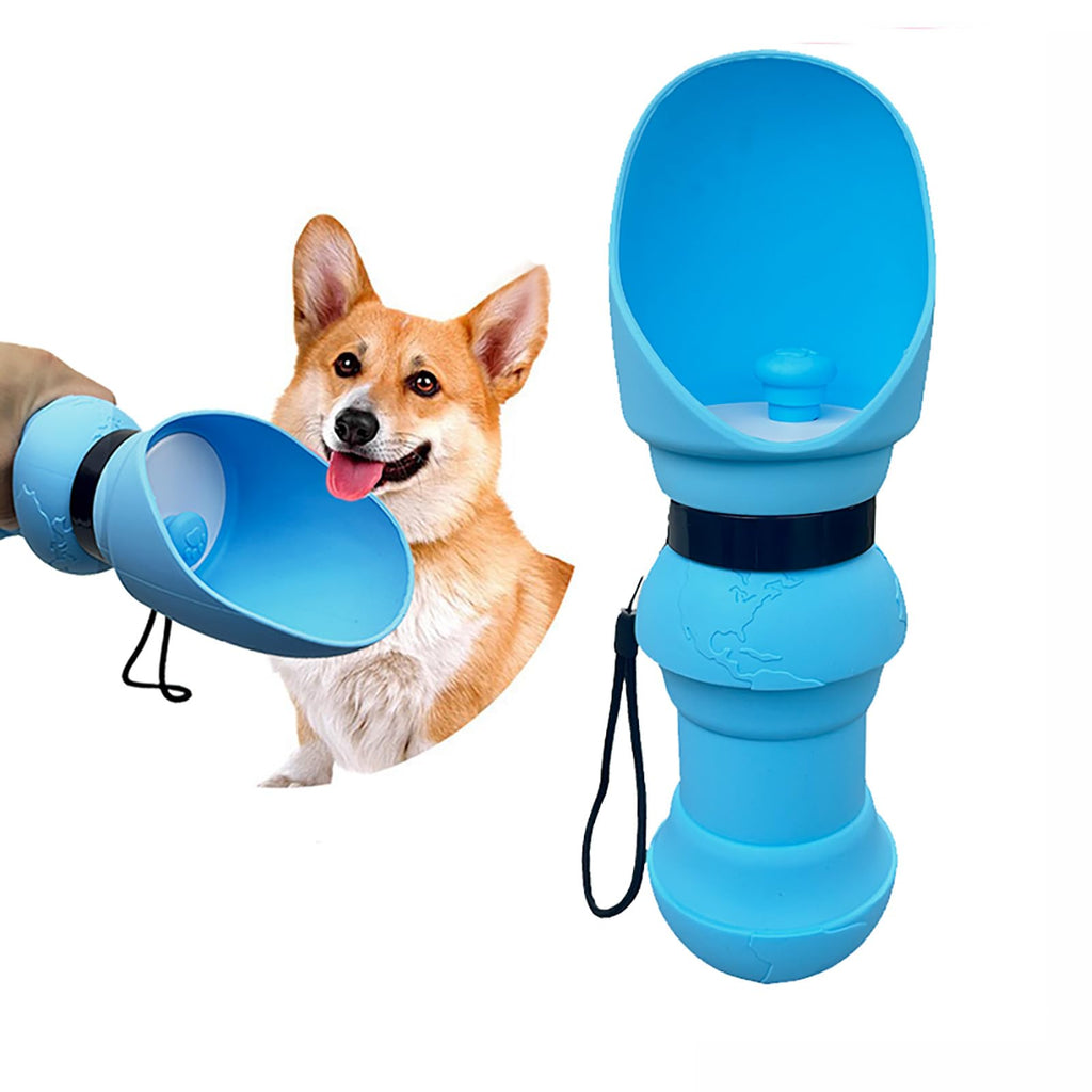 Dog Foldable Water Bottle with Folding Bowl (Blue Globe), Pink Blue Globe