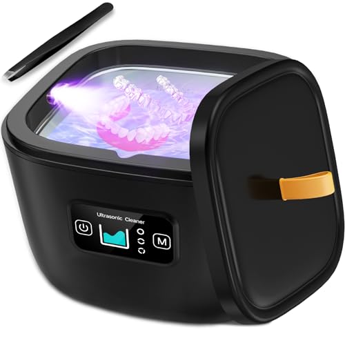 Retainer Cleaner Machine - Raccomb 45kHz LED Light Cleaner for Dentures, Aligner, Mouth Guard, Night Guard Cleaner, 255mL Sonic Cleaning Machine for Jewelry, Dental Appliances