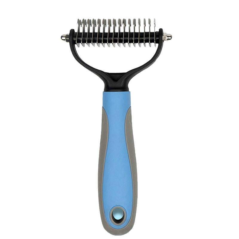 Pet Comber Dematting Comb for Dogs & Cats 2 Sided Undercoat Rake Deshedding Tool Cat Matted Fur Remover For Long Haired Cat Dog Tangles Removing (Blue, Large) Blue - BeesActive Australia