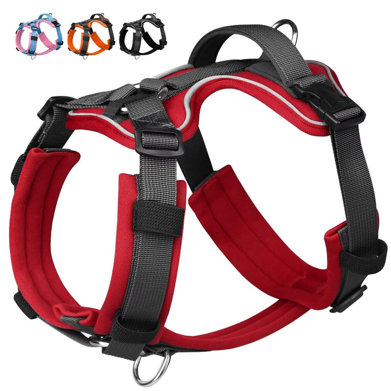Beirui No Pull Dog Harness, No Choke Front Clip Dog Harness for Large Dogs, Adjustable Soft Padded Dog Vest harness with Easy Control Handle and Reflective Strips for Medium Dog Easy Walking(Red,L) - BeesActive Australia