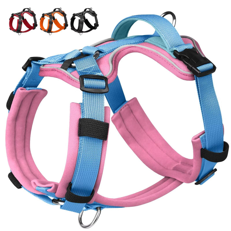 Beirui No Pull Dog Harness, No Choke Front Clip Dog Harness Medium Sized Dog, Adjustable Soft Padded Dog Vest harness with Easy Control Handle and Reflective Strips for Large Dog Easy Walking(Pink,M) M:Chest 17-26", Neck 14-23" Pink - BeesActive Australia