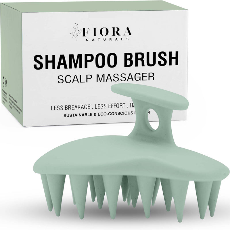 Fiora Naturals Scalp Massager Shampoo Brush - Silicon Scrubber & Exfoliator for Dandruff Removal and Hair Growth, Brush for Wet & Dry Hair, for Men, Women, Kids - BPA Free Sage