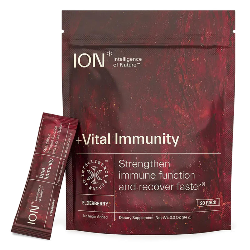 ION* Intelligence of Nature Vital Immunity Drink Mix, Elderberry 20 Packets | Immune Support with Vitamin C & Adaptogen Mushrooms, Daily Wellness Packet Supplement, Travel Friendly 0.16 Ounce (Pack of 20)