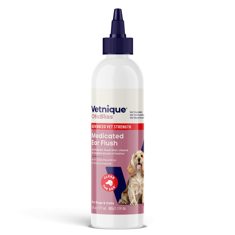 Vetnique Oticbliss Dog Ear Infection Treatment Flush & Ear Cleaner for Dogs & Cats, Antiseptic Antifungal with 0.2% Chlorhexidine and 0.2% Ketoconazole, Medicated Wash for Yeasty Smell, Floppy Ears 6oz Flush