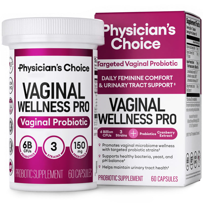 Physician's CHOICE Vaginal Probiotics for Women - Unique with Licorice Root - PH Balance, Odor Control, Yeast, Vaginal Microbiome & Feminine Health - 6B CFU - Organic Prebiotic, Cranberry - 60 CT 60 Count (Pack of 1) - BeesActive Australia