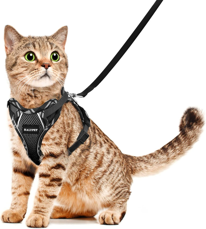 Cat Harness and Leash Set [H500 Pro Escape Proof Cat Harness for Walking, Adjustable Breathable Soft Travel Cat Leash, Reflective Strips Kitten Harness Small Black Plaid - BeesActive Australia