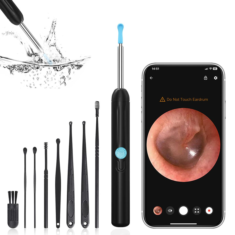 Ear Wax Removal - Ear Cleaner with Camera - Earwax Remover Tool with 8 Pcs Ear Set - Wireless Ear Scope Otoscope with Light - Ear Camera with 6 Ear Spoon - Ear Cleaner (Black) Black - BeesActive Australia