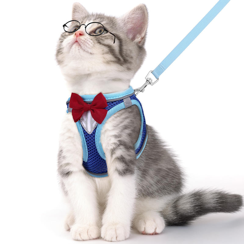 Cat Vest Harness and Leash Set for Walking Escape Proof, Adjustable Kitten Harness Breathable Mesh with Reflective Strips Harness for Kitty Puppy Bunny (Blue, XS) Blue - BeesActive Australia