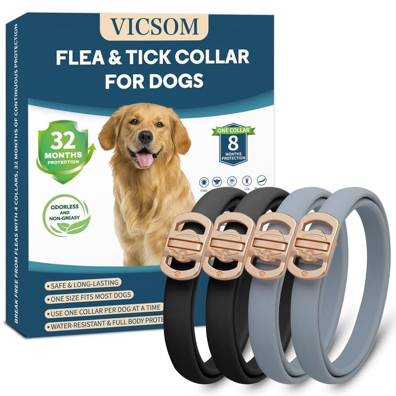 Flea Collar for Dogs, 4 Pack Dog Flea and Tick Collar 32 Months Flea and Tick Treatment Collar for Dog, Waterproof Adjustable Dog Flea and Tick Prevention for Small Medium Large Dog Puppy, Black Grey - BeesActive Australia