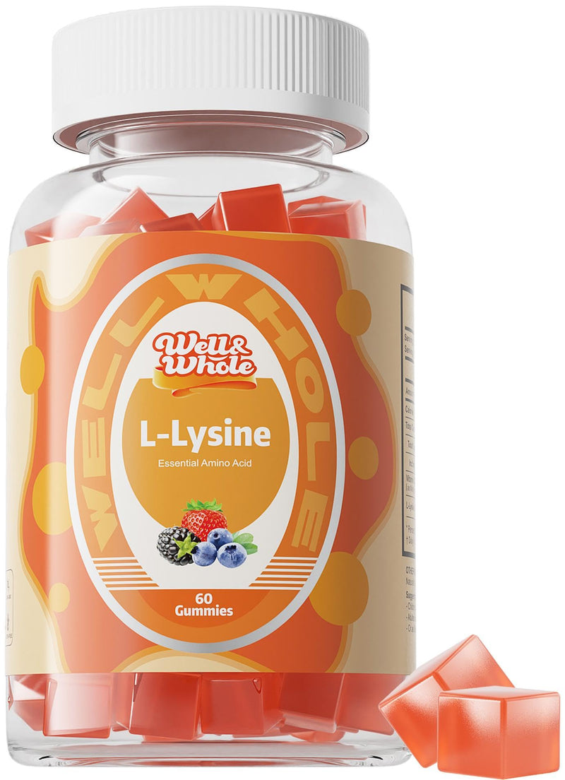 L-Lysine Gummies 1000mg - L-Lysine Supplements for Kids and Adults - Lip and Cold Sore* Support for Women - Chewable Lysine Gummies with Vitamin B12 - Vegan, Non GMO, Gluten-Free, 60 Counts 1