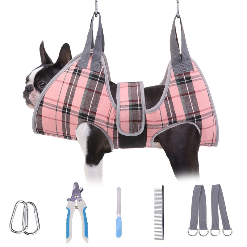 BEAUTYZOO Dog Grooming Hammock for Small Dogs Cat- Dog Sling for Nail Trimming/Clipping- Dog Hanging Harness Holder with Thick Fabric Neck Support & Strap Restraint Claw Care, Pink S S (Leg Spacing: 7-10.2" / Max W: 30lbs) - BeesActive Australia