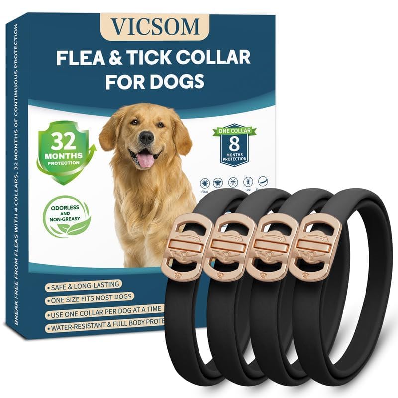Flea Collar for Dogs, 4 Pack Dog Flea and Tick Collar 32 Months Flea and Tick Treatment Collar for Dog, Waterproof Adjustable Dog Flea and Tick Prevention for Small Medium Large Dog Puppy, Black - BeesActive Australia