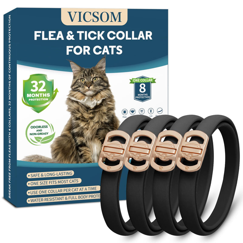 Flea Collar for Cats, 4 Pack Cat Flea and Tick Collar 32 Months Cat Flea and Tick Prevention Collars, Waterproof Adjustable Cats Flea Collar Kitten, Tick and Flea Treatment Collar for Cat, Black - BeesActive Australia