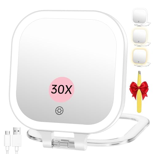 FASCINATE 7" Rechargeable Travel Makeup Mirror 30X Magnification (White) 7" White a