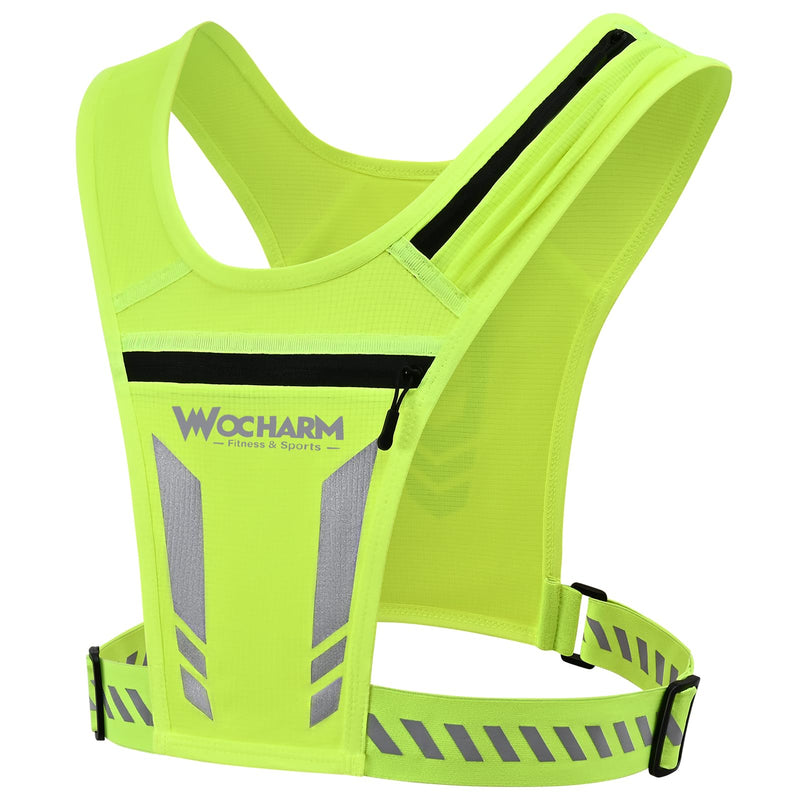 Reflective Vest Chest Phone Holder, Adjustable Hydration Training Workout Gear for Nighttime Running Biking Fluorescent green