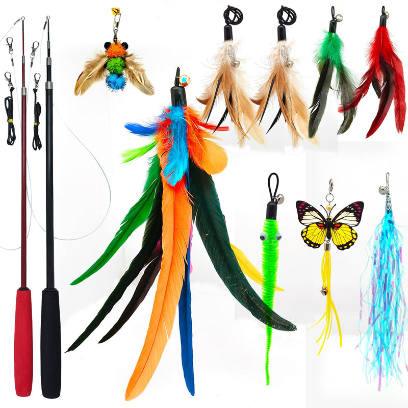Cat Toy 2PCS Ultra-Long Cat Teaser(50"+38")+9PCS Da Bird Feather Refills,Cat Fishing Pole Toy,Interactive Cat Toys -Retractable Cat Wand Toy and Feather Toys Refills for Indoor Cats 11 PCS Retractable Wand Toy - BeesActive Australia
