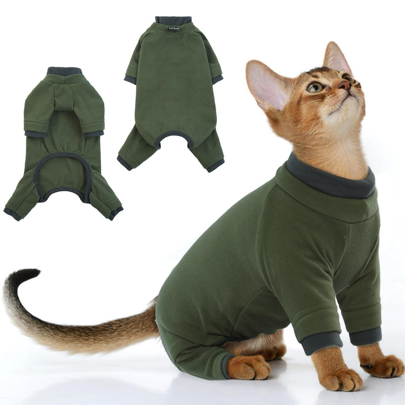 PUMYPOREITY Sticky Hair Cat Clothes, Prevent Hair Loss Cat Pajamas, Soft Cat Sweaters for Cats Only, Cat Hair Sticky Onesie, Cat Recovery Suit After Surgery, Green, M Medium - BeesActive Australia