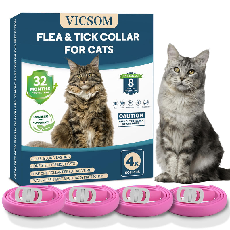 4 Pack Cat Flea Collar - Flea Collar for Cats Adjustable, Waterproof Flea and Tick Prevention for Cats and Kittens - 32 Months Protection - Flea and Tick Treatment - Pink - BeesActive Australia