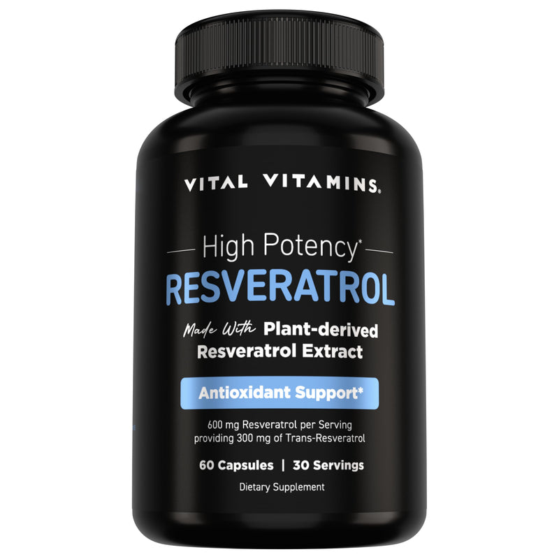 Vital Vitamins Resveratrol, 600mg with 300mg Trans-Resveratrol | Antioxidant Support for Cellular Longevity & Cognitive Function, Non-GMO, 60 Capsules 60 Count (Pack of 1)