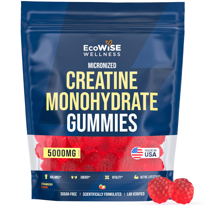 Creatine Monohydrate Gummies 5000 mg, Strawberry Flavor, 120 Sugar-Free Vegan Chews, Creatine Supplement for Daily Routine 120 Count (Pack of 1) Monohydrate - Strawberry - BeesActive Australia