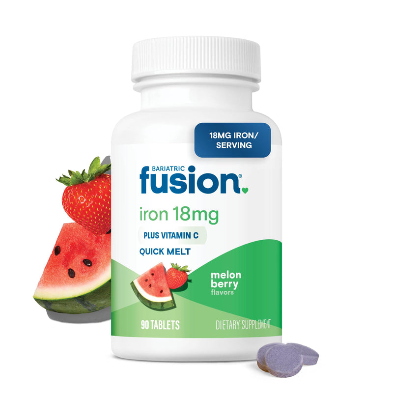 Bariatric Fusion Iron Supplement for Women Quick Melt | Sugar Free Dissolvable Chewable Iron Tablets | Ferrous Fumarate 18 mg Iron with Vitamin C | Melon Berry | Gluten, Dairy and Soy Free | 90 Count